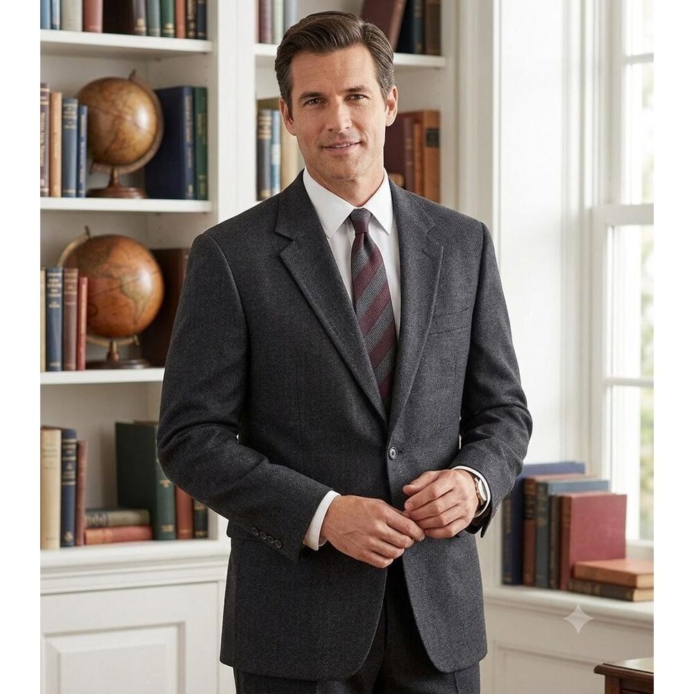 Brooks Brothers Men's Dark Gray Navy Blue Wool Sport Coat Blazer Size 46R USA M